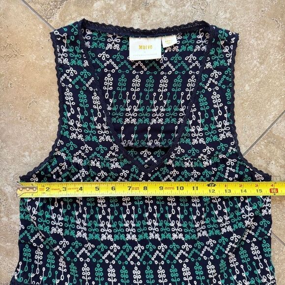 Maeve Anthropologie Embroidered Tank Top Blouse Womens Small Navy Green White - Picture 12 of 13
